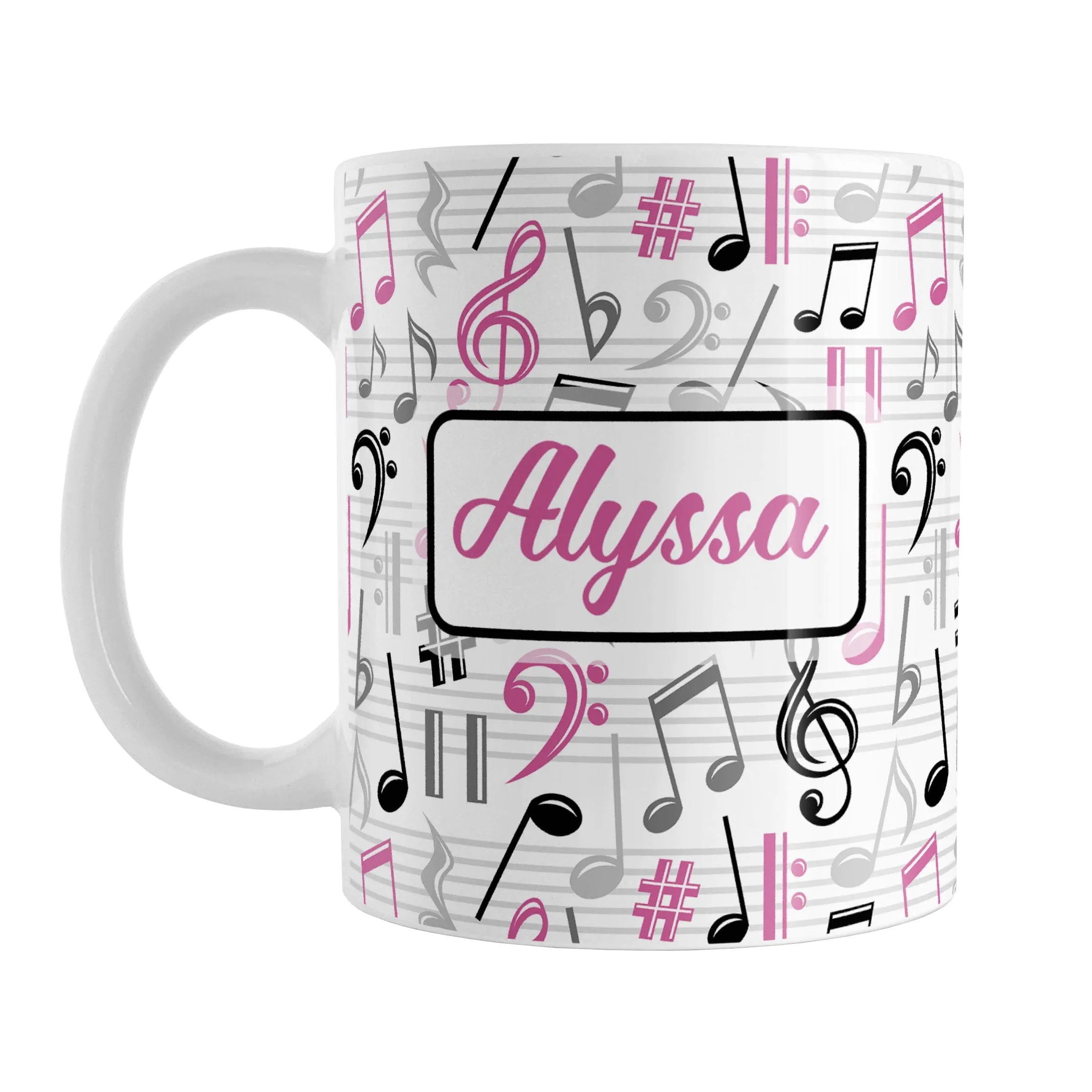 Personalized Pink Music Notes Pattern Mug