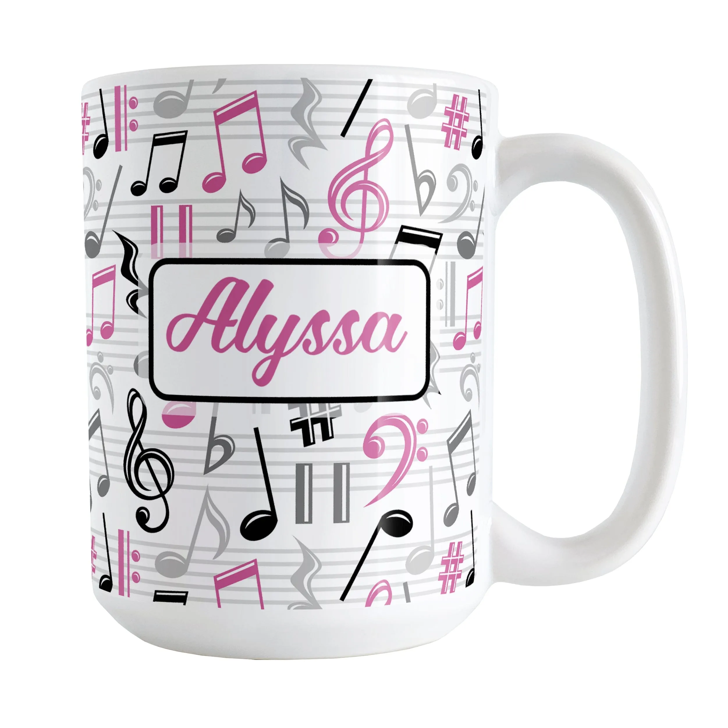 Personalized Pink Music Notes Pattern Mug