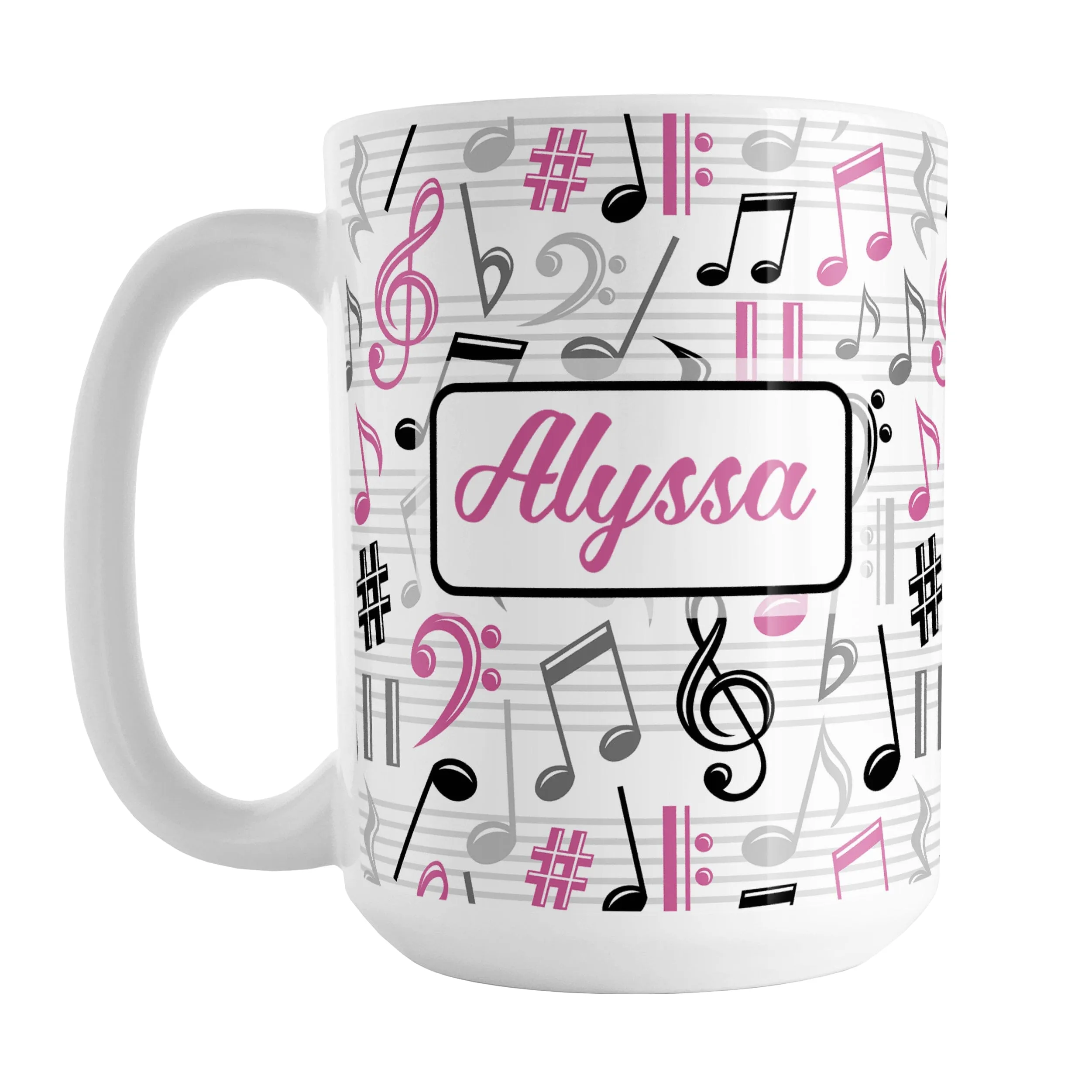 Personalized Pink Music Notes Pattern Mug