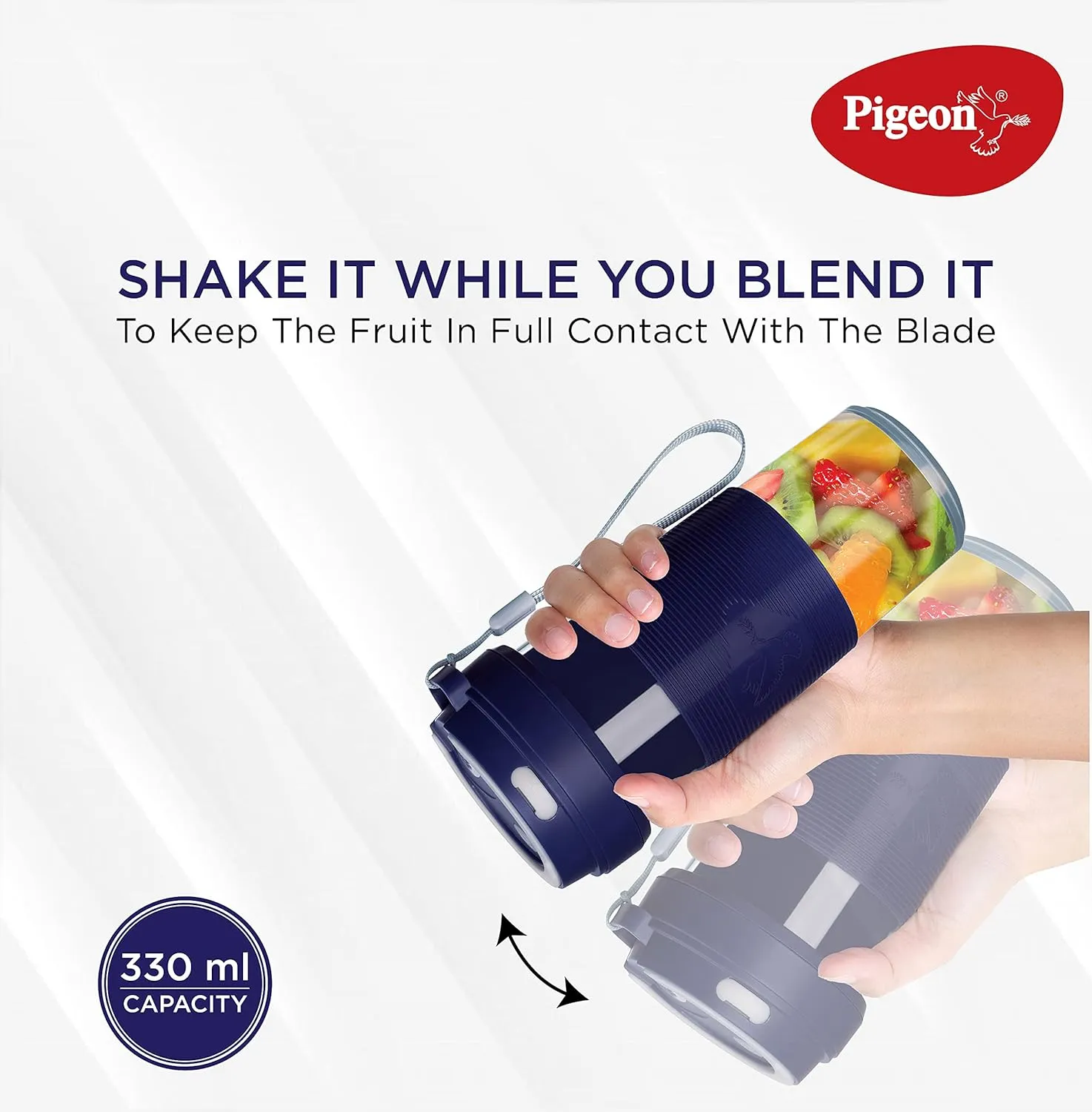 Pigeon Blendo USB Rechargeable Personal Blender for Smoothies, Shakes with Juicer Cup Jar, 330 ml, Blue, Medium