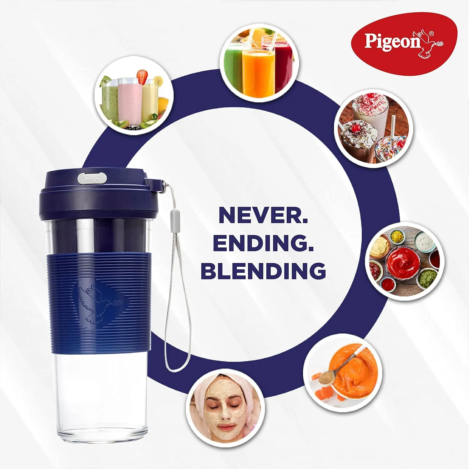 Pigeon Blendo USB Rechargeable Personal Blender for Smoothies, Shakes with Juicer Cup Jar, 330 ml, Blue, Medium