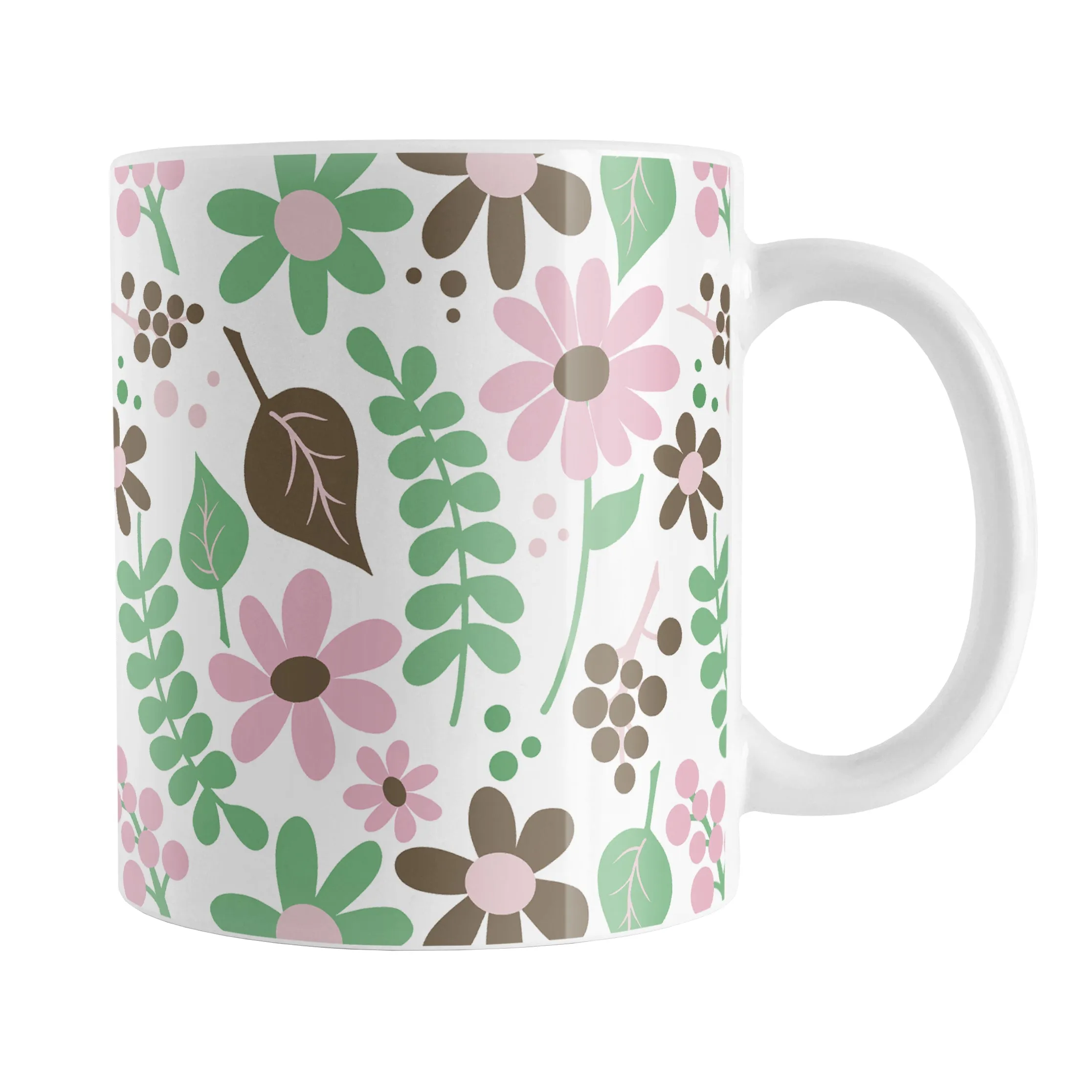 Pink Green Brown Floral Pattern Mug