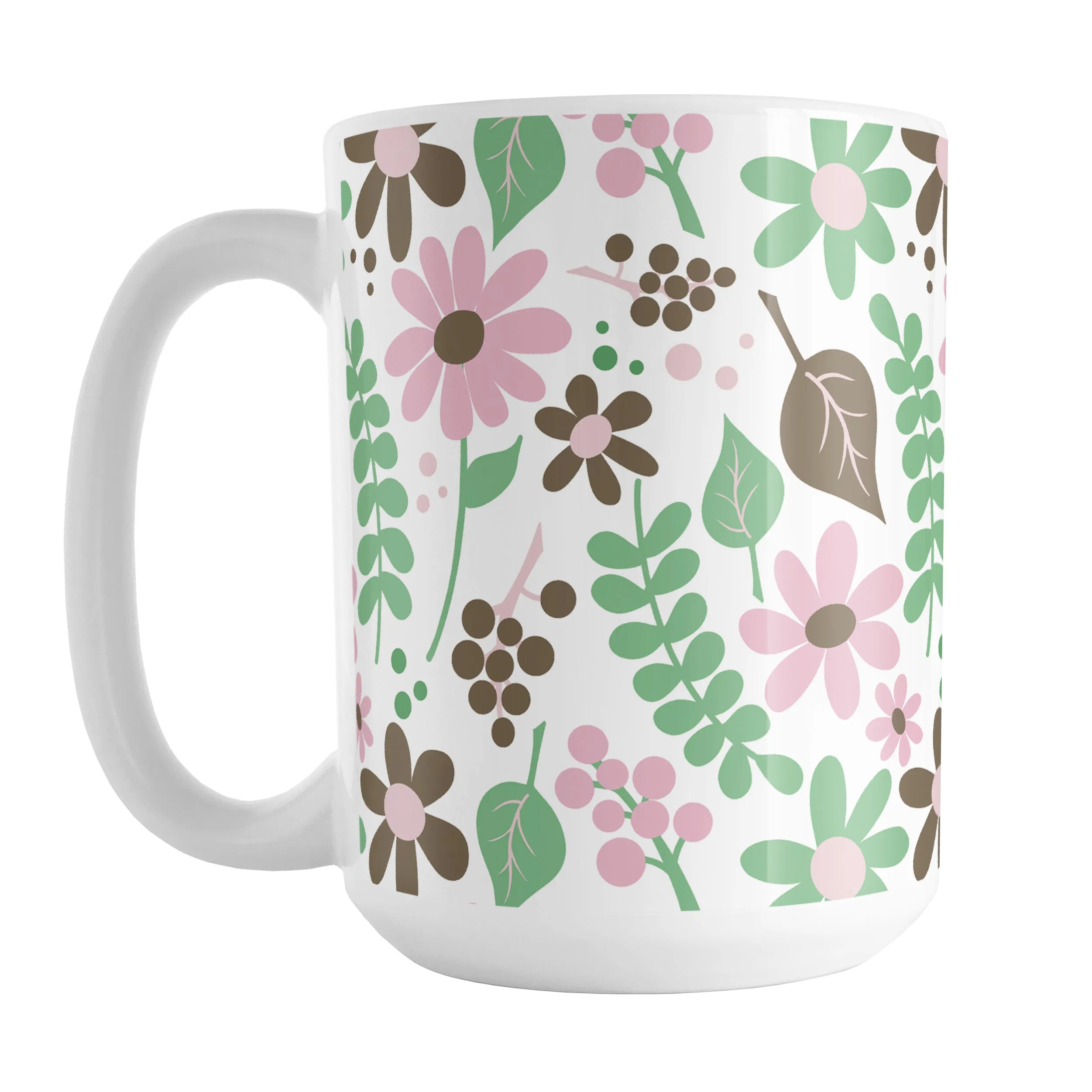 Pink Green Brown Floral Pattern Mug