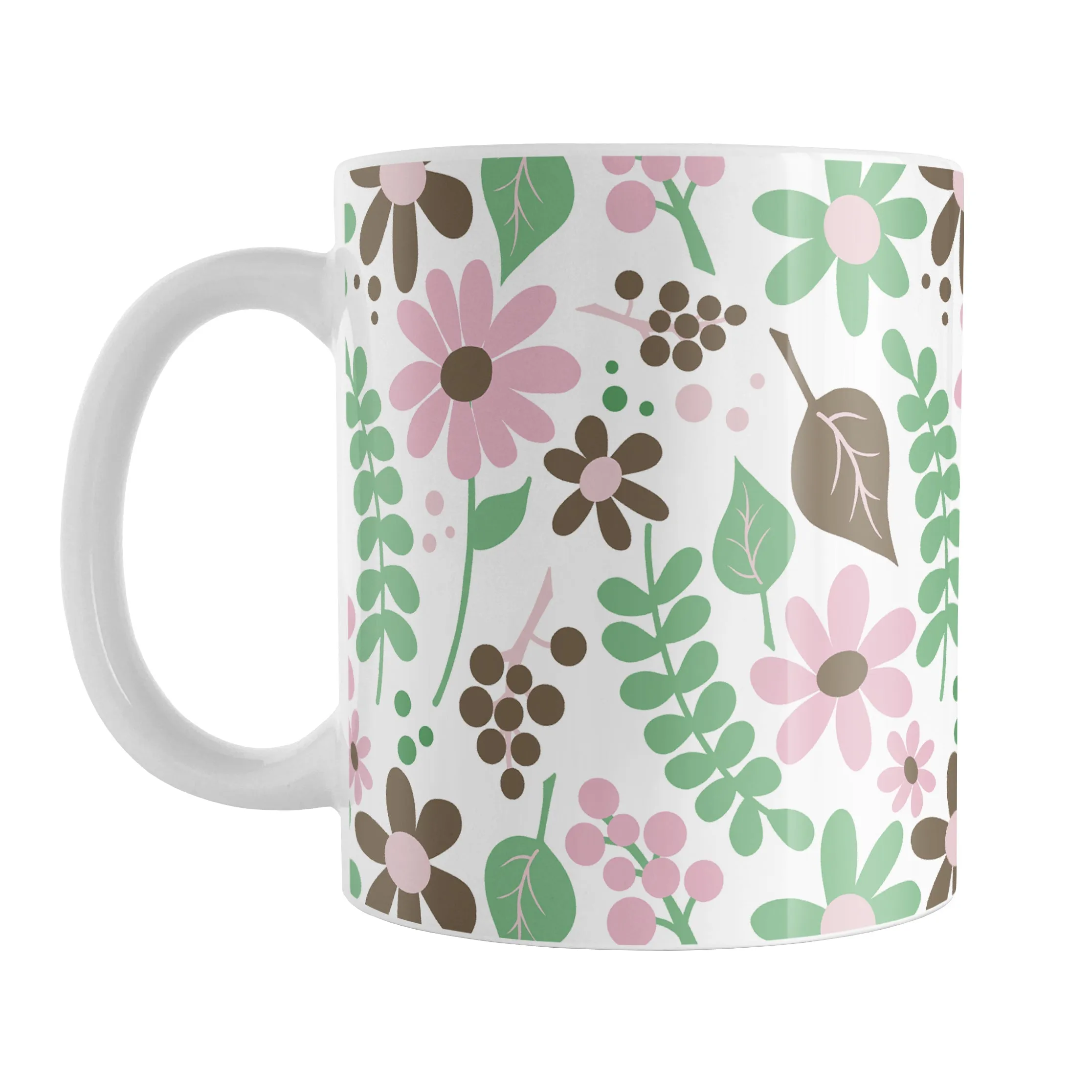 Pink Green Brown Floral Pattern Mug