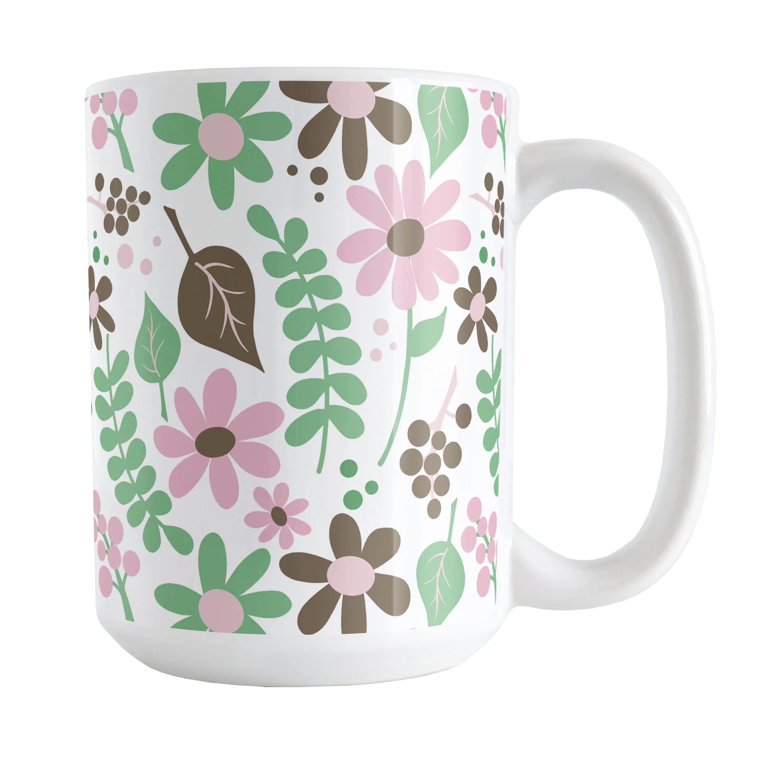 Pink Green Brown Floral Pattern Mug