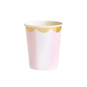 Pink Striped Paper Cups With Gold Detail (Set of 8)