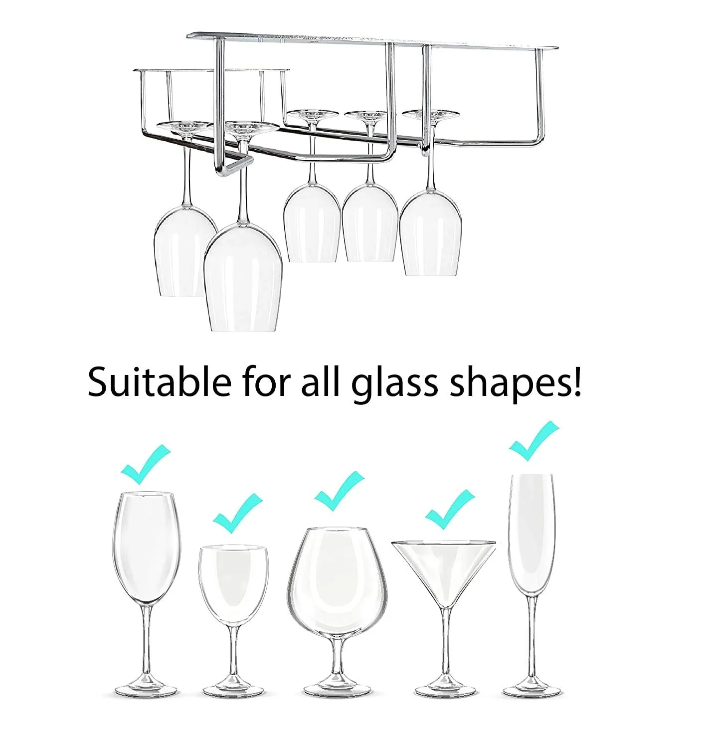 Plantex Wine Glass Rack/Holder Upside Down Glass Hanging Organizer for Pubs/Kitchen/Bars (Double Line - Large), Stainless Steel