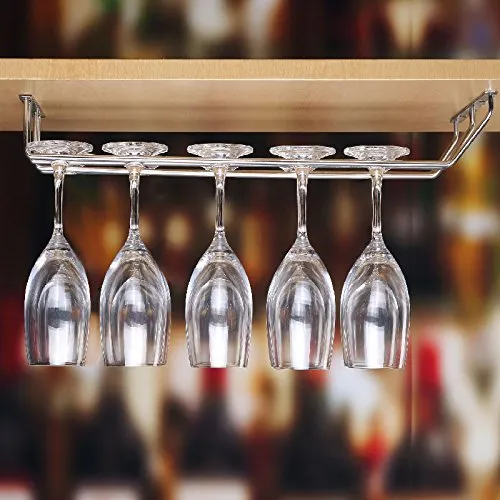 Plantex Wine Glass Rack/Holder Upside Down Glass Hanging Organizer for Pubs/Kitchen/Bars (Double Line - Large), Stainless Steel