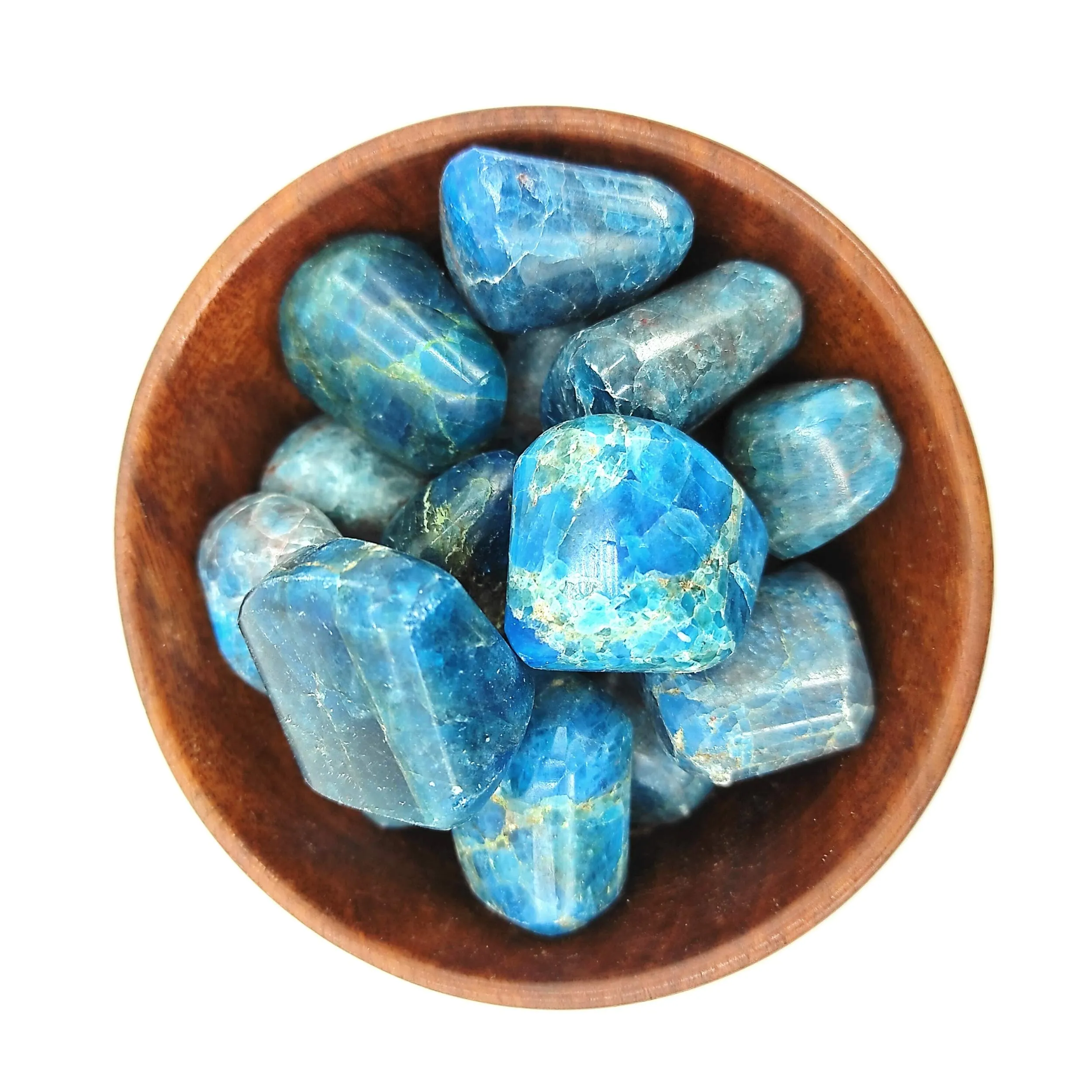 Plus Value Blue Apatite Tumbled Stone Pebbles Reiki Healing Crystal (300grams, Wooden Bowl)