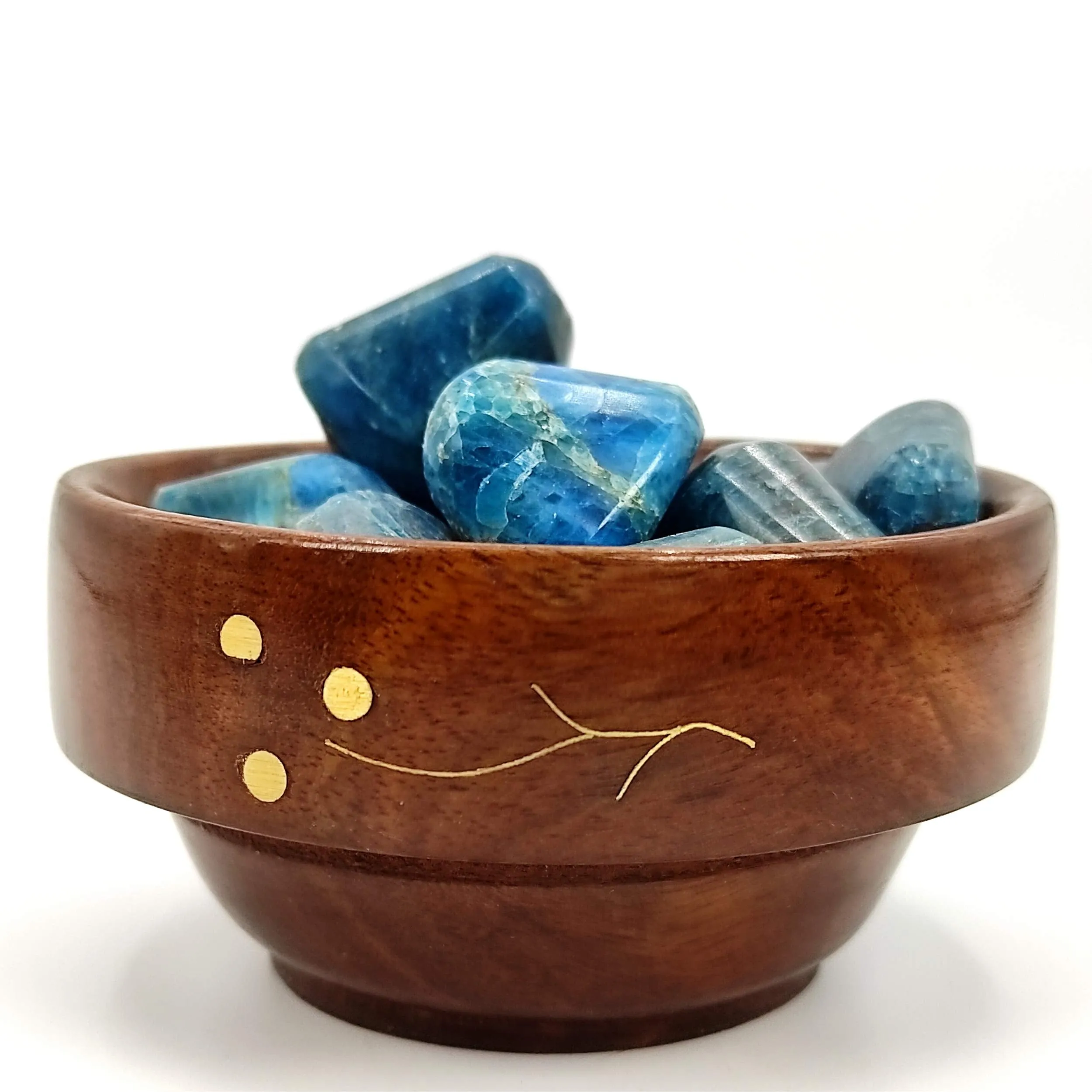 Plus Value Blue Apatite Tumbled Stone Pebbles Reiki Healing Crystal (300grams, Wooden Bowl)