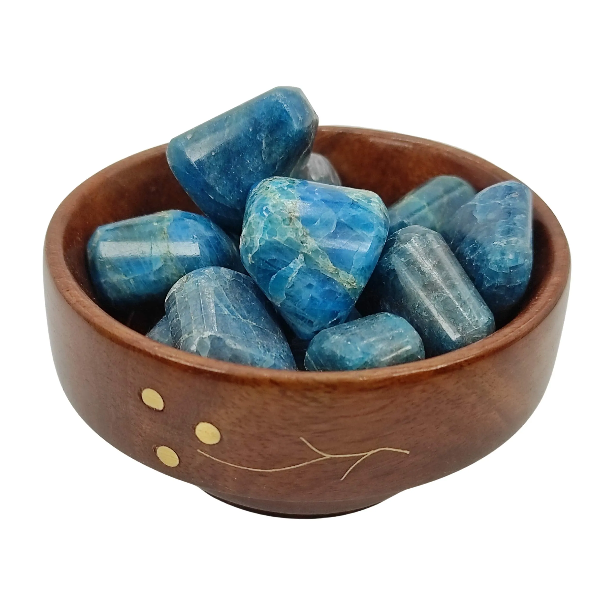 Plus Value Blue Apatite Tumbled Stone Pebbles Reiki Healing Crystal (300grams, Wooden Bowl)