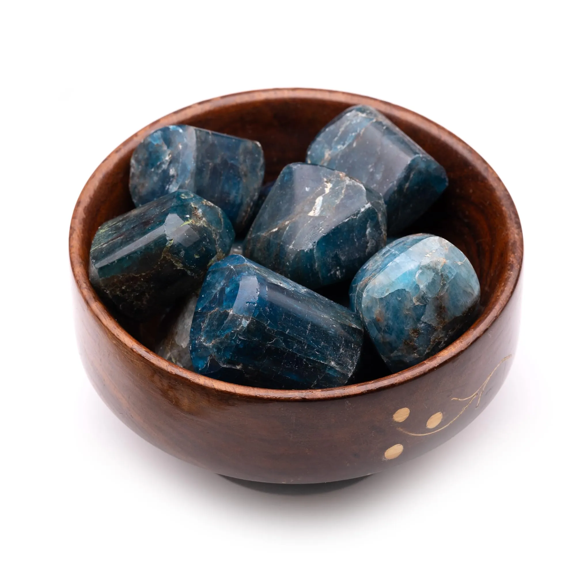 Plus Value Blue Apatite Tumbled Stone Pebbles Reiki Healing Crystal (300grams, Wooden Bowl)