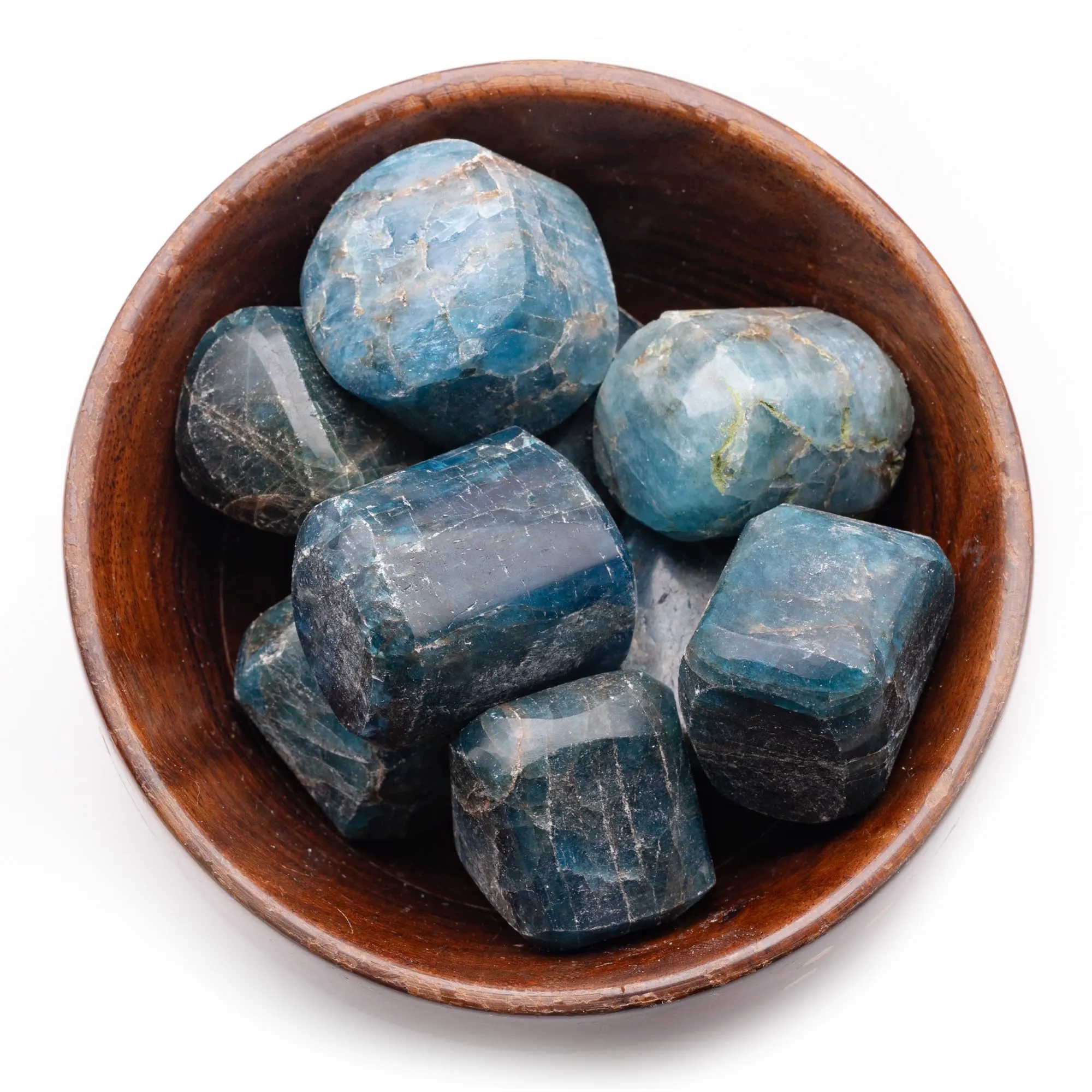 Plus Value Blue Apatite Tumbled Stone Pebbles Reiki Healing Crystal (300grams, Wooden Bowl)