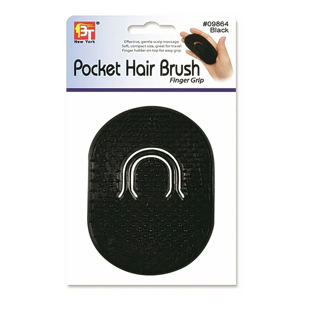 POCKET HAIR BRUSH FINGER-GRIP (BLACK)