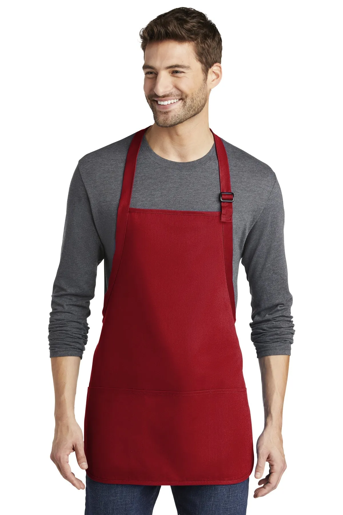 Port Authority Medium-Length Custom Aprons with Pouch Pockets, Red