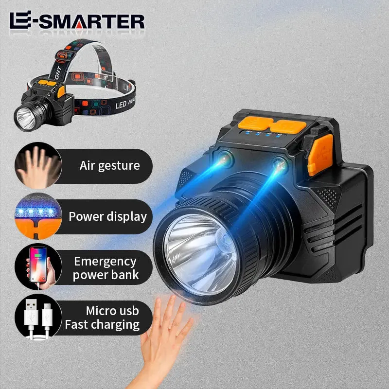 Powerful Light Sensor LED Headlamp Bicycle Fishing Headlight USB Rechargeable Torch Lamp Outdoor Waterproof Camping Head Lights