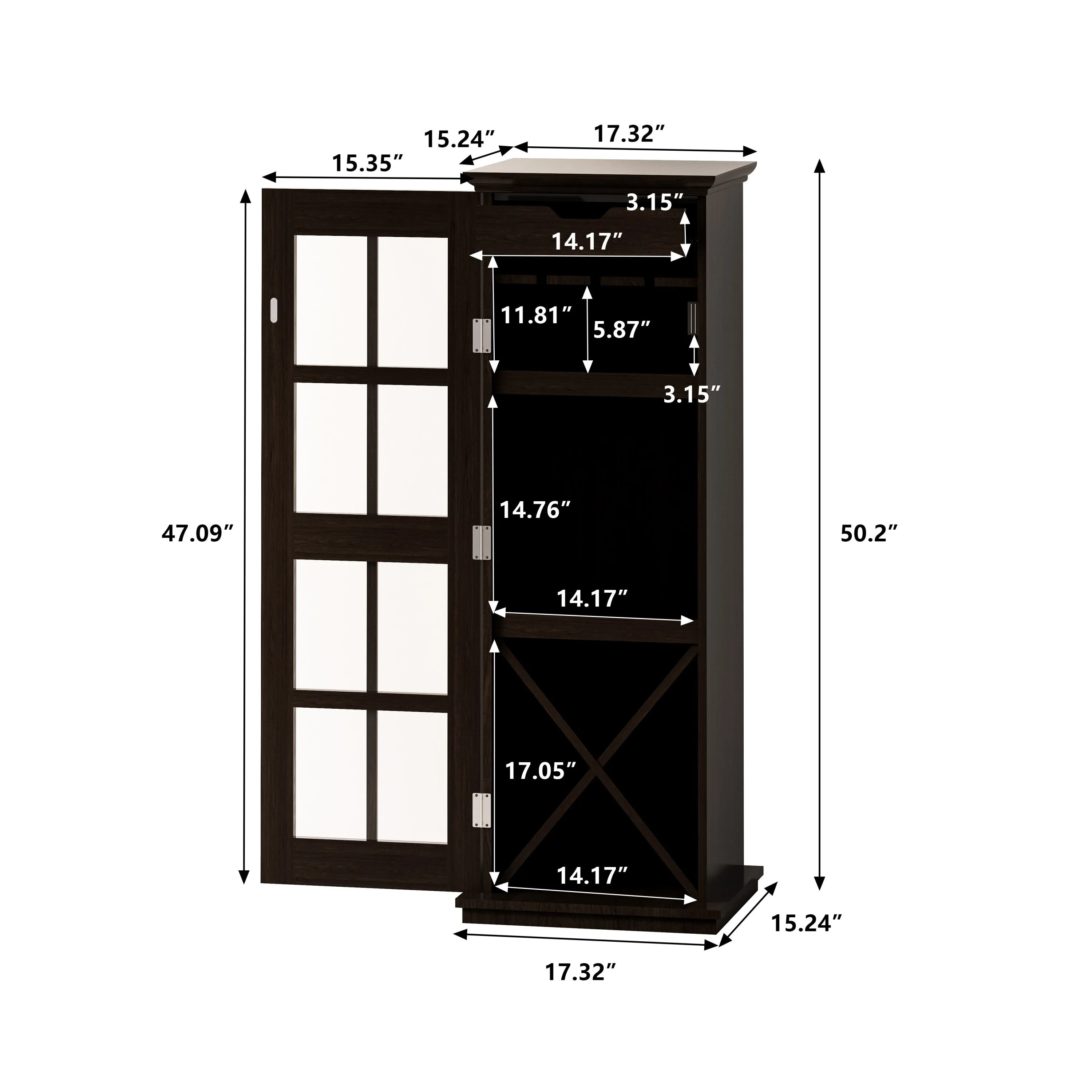 Quintero Glass Door Wine Cabinet  - Brown