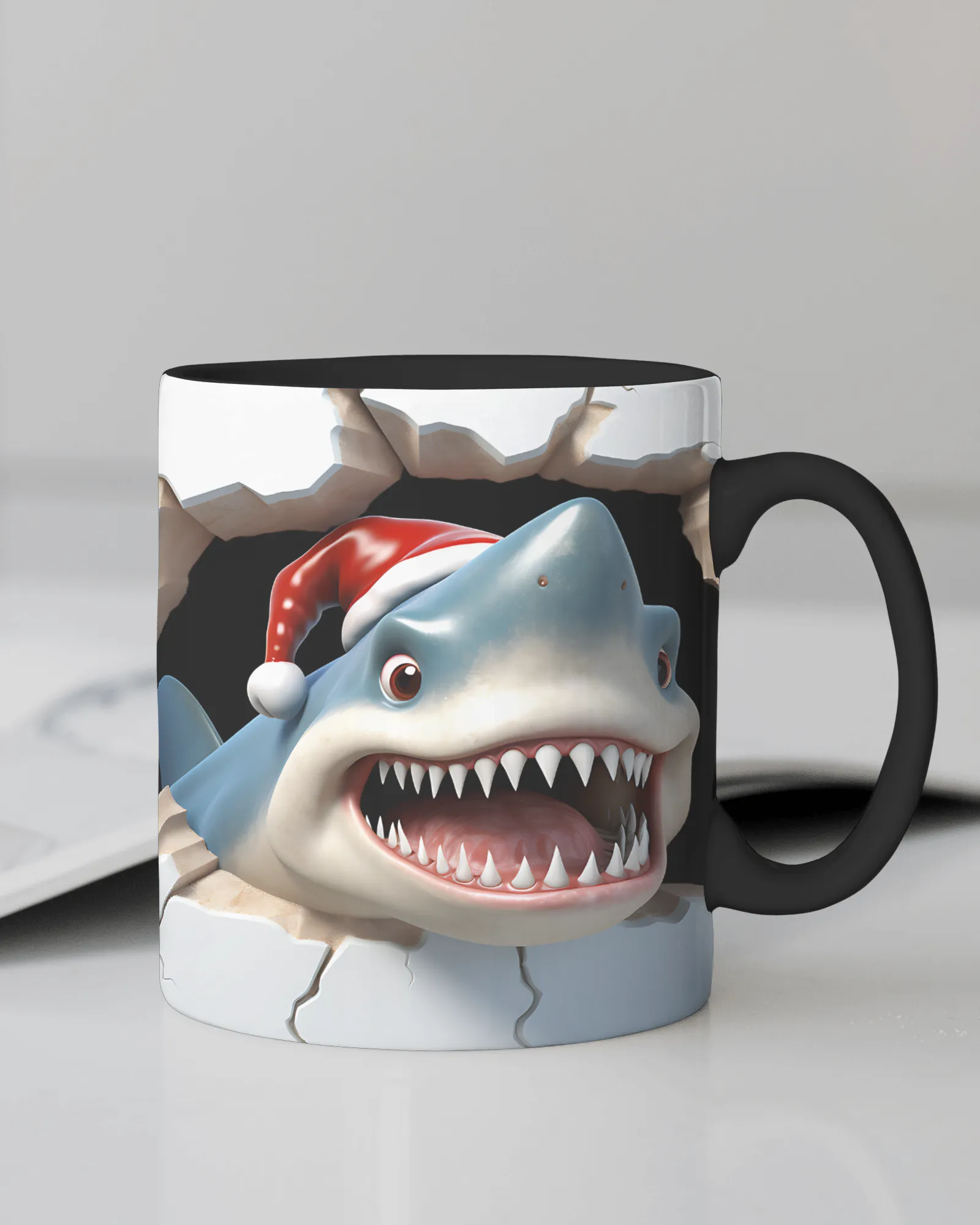 "Christmas Shark with Santa Hat" 12 Oz Mug