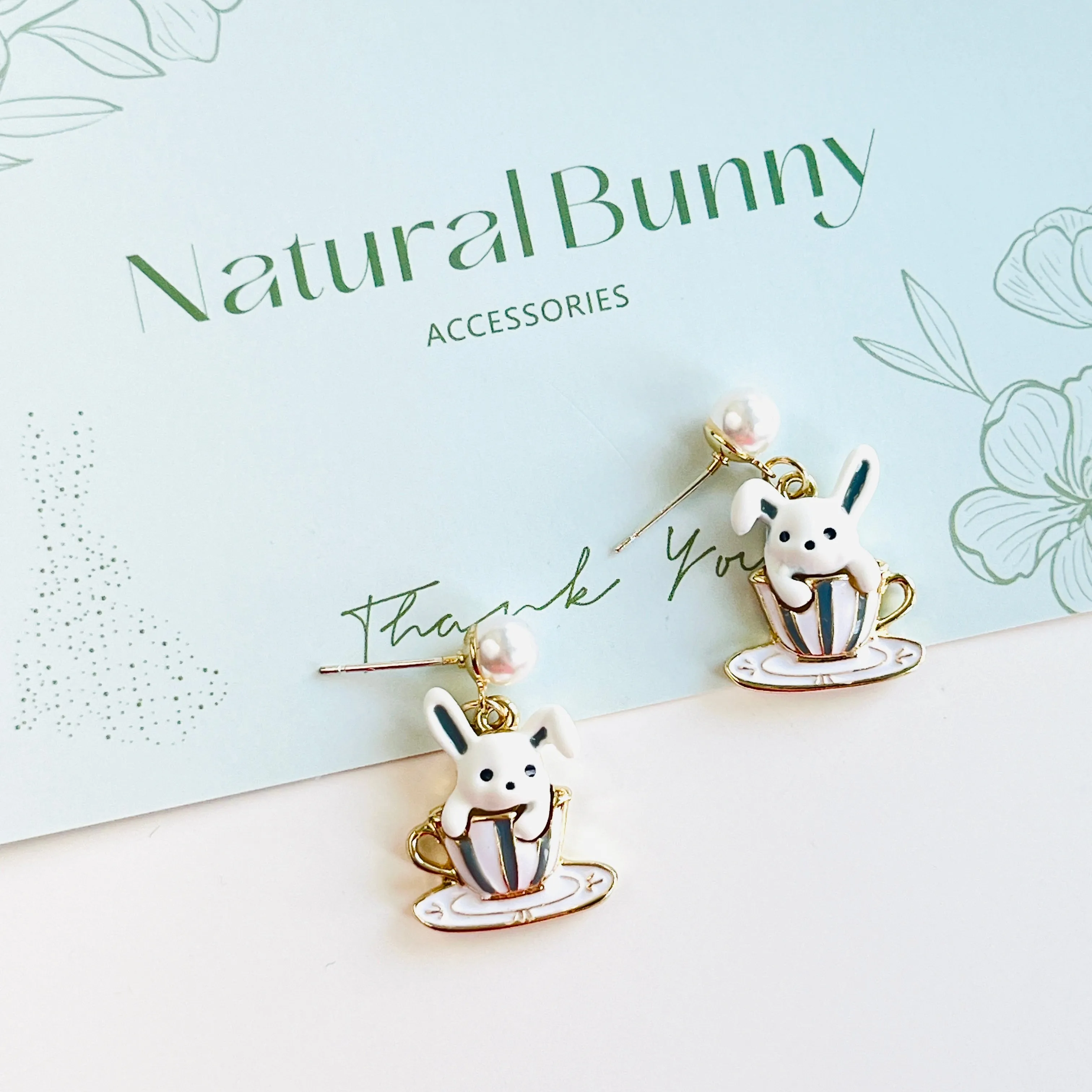 Rabbit In the Coffee Cup Earrings