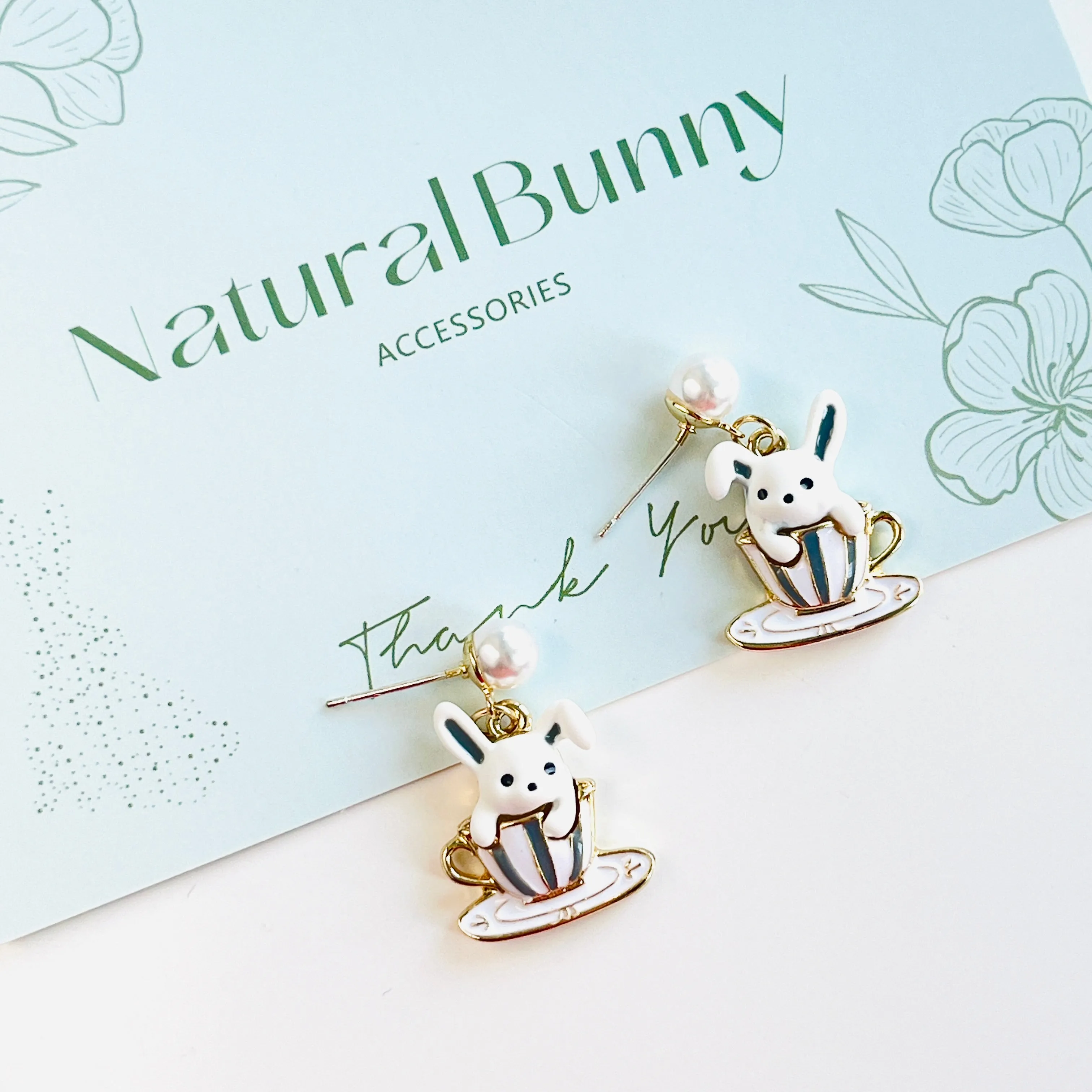 Rabbit In the Coffee Cup Earrings