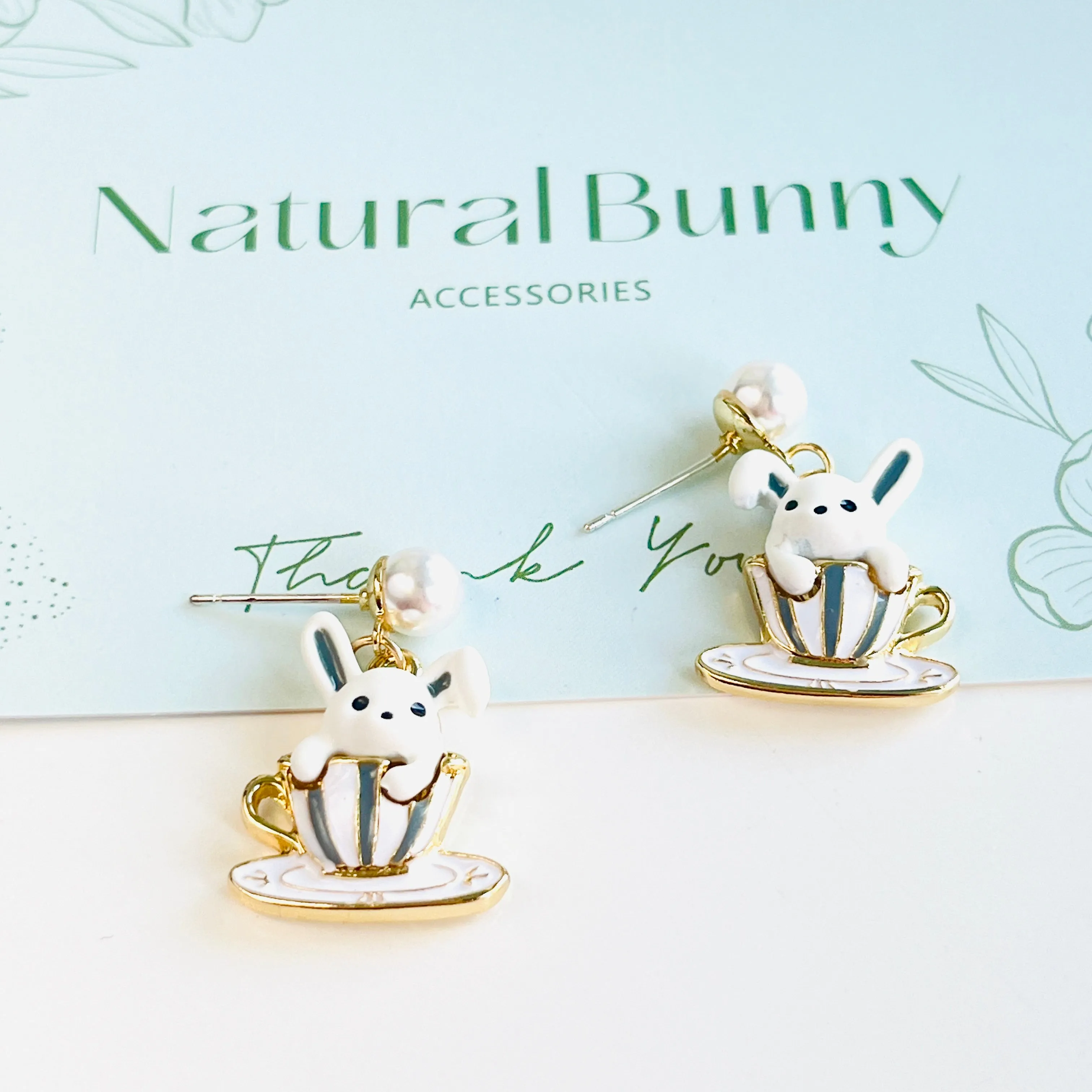 Rabbit In the Coffee Cup Earrings