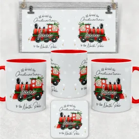 Red Handled All Aboard the Christmas Train Personalised Christmas Eve Mug and Coaster Set