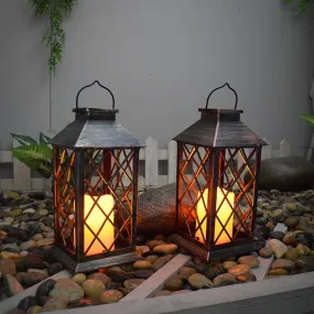 Retro Solar Powered Lamp Hanging Lanterns Warm light Hollow Solar Lights with Handle Outdoor Garden Lights Decoration Lantern