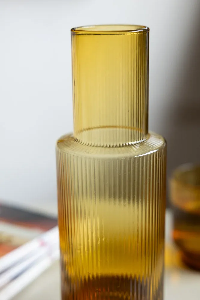 Ribbed Amber Glass Carafe & Tumbler - Available in Two Options