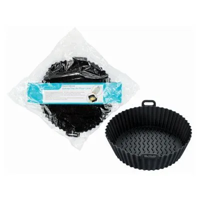 Round Silicone Baking Tray Air Fryer Liner - Black - By Ashley