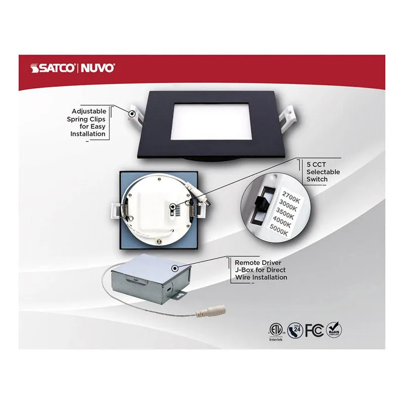 Satco S11876 4" 10W LED Square Direct Wire Edge-Lit Downlight, CCT Selectable