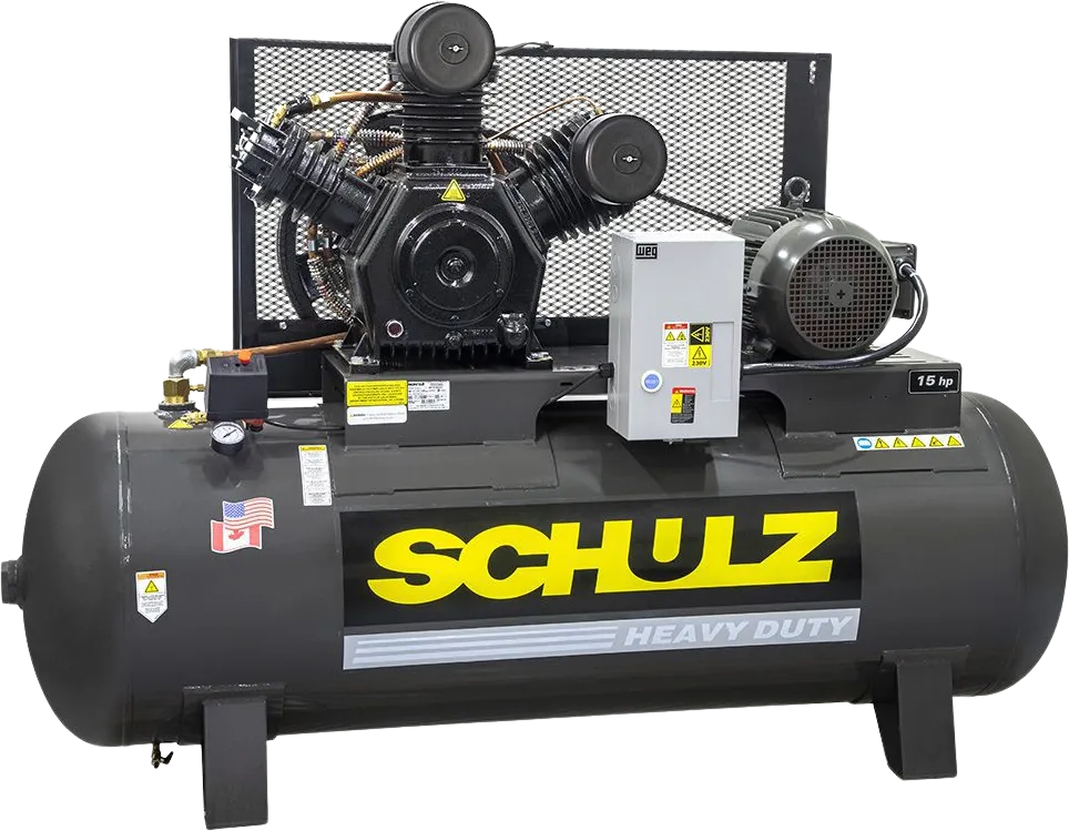 Schulz Premium Series Air Compressor 15 HP 120 gal. 2-Stage 208-230V 3-Phase Horizontal New