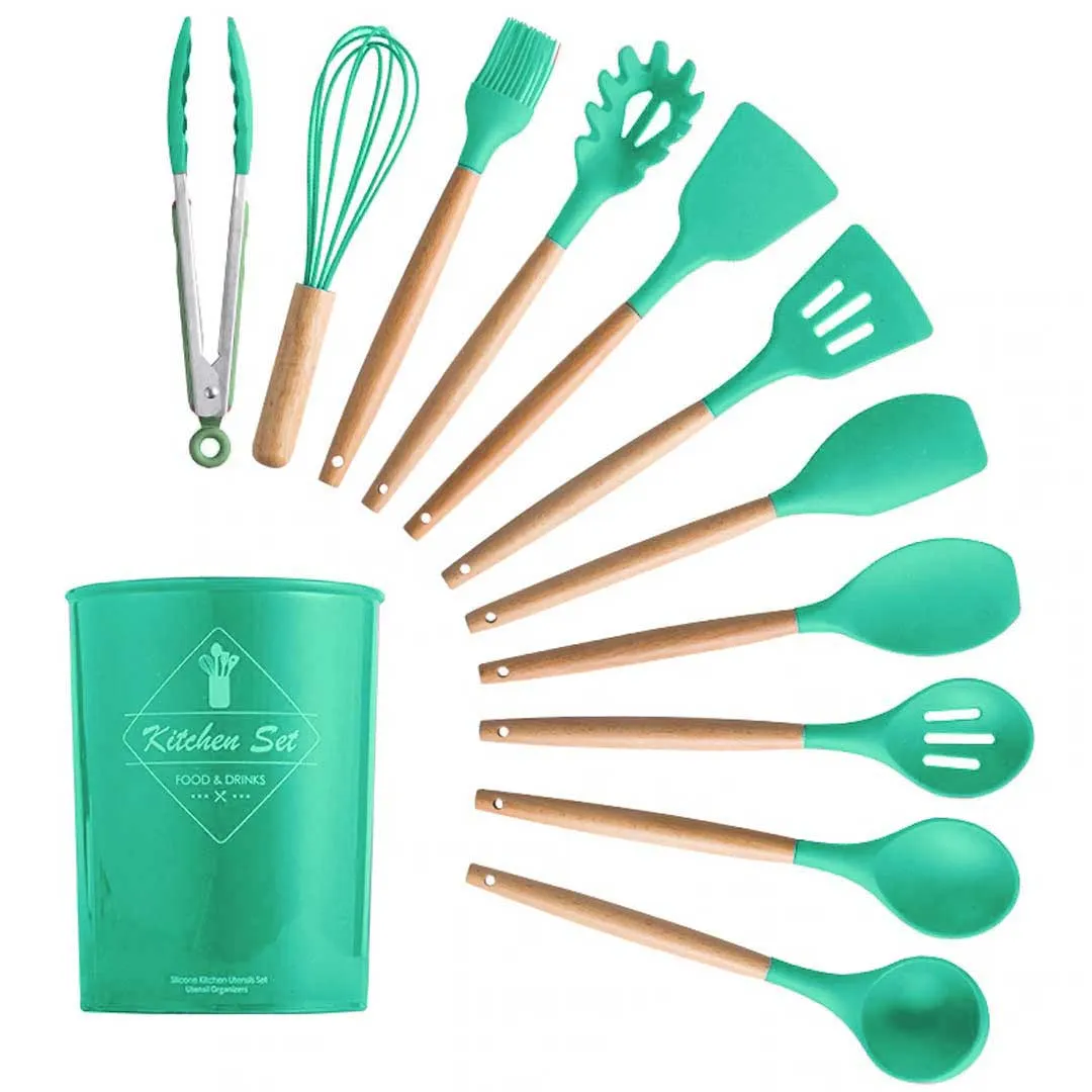 Silicone Wooden Handle Cooking Utensils Set 12pcs