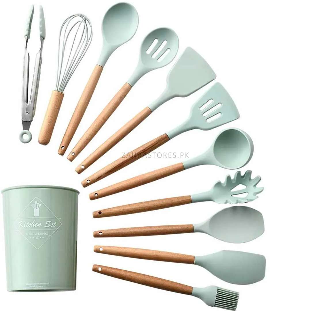 Silicone Wooden Handle Cooking Utensils Set 12pcs