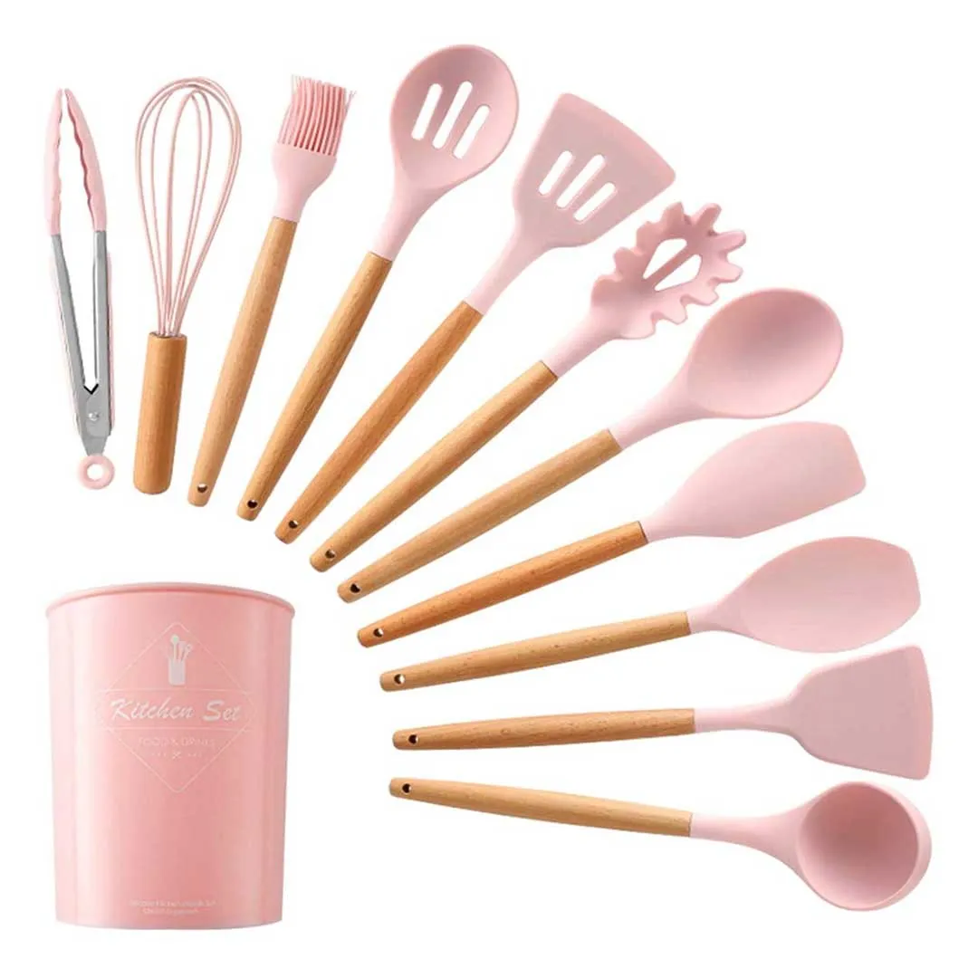 Silicone Wooden Handle Cooking Utensils Set 12pcs