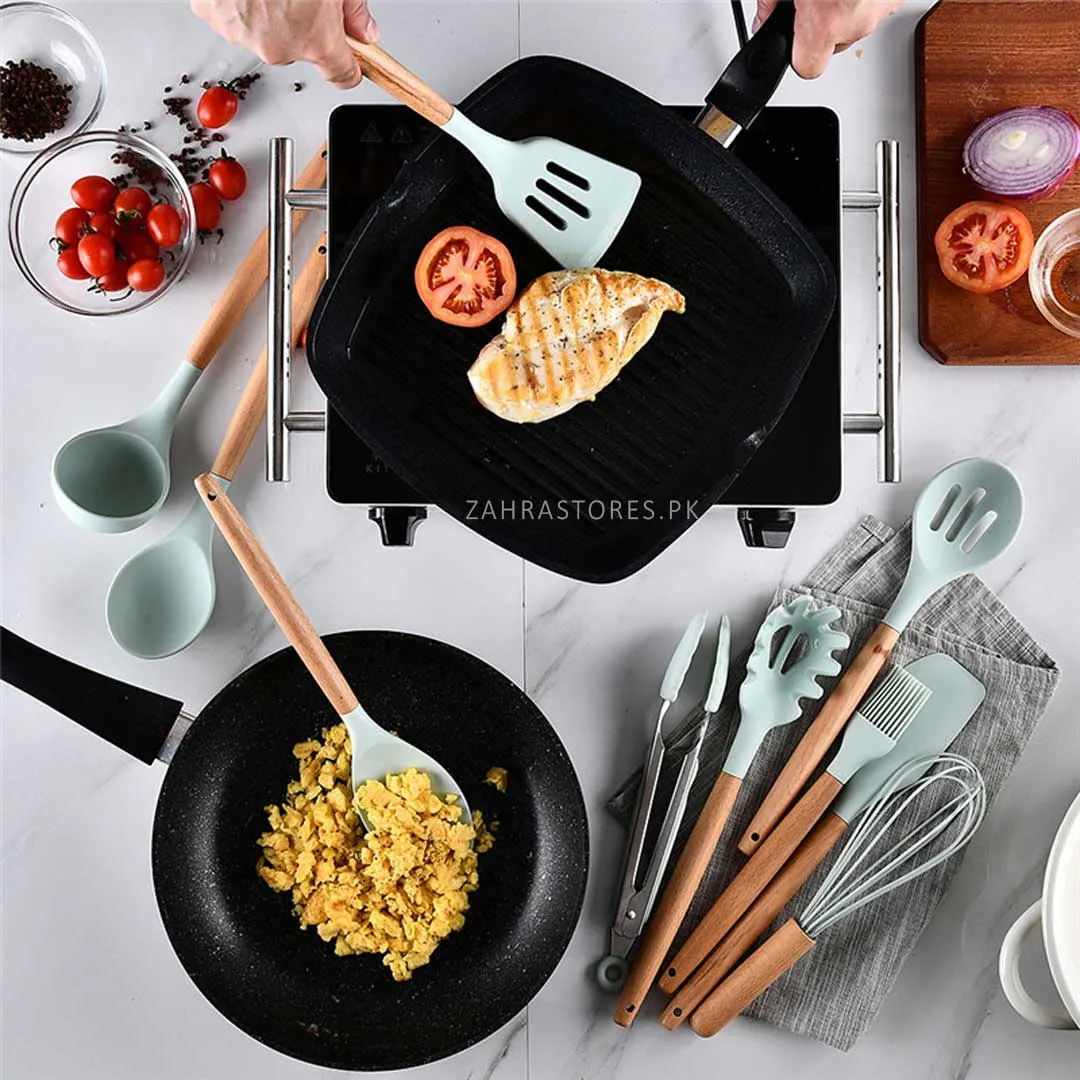 Silicone Wooden Handle Cooking Utensils Set 12pcs