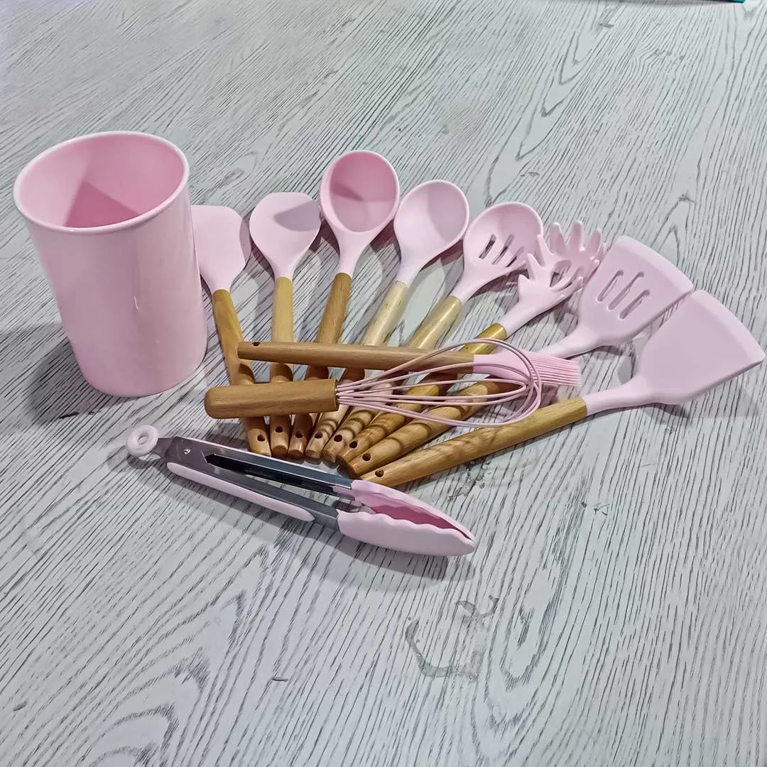 Silicone Wooden Handle Cooking Utensils Set 12pcs