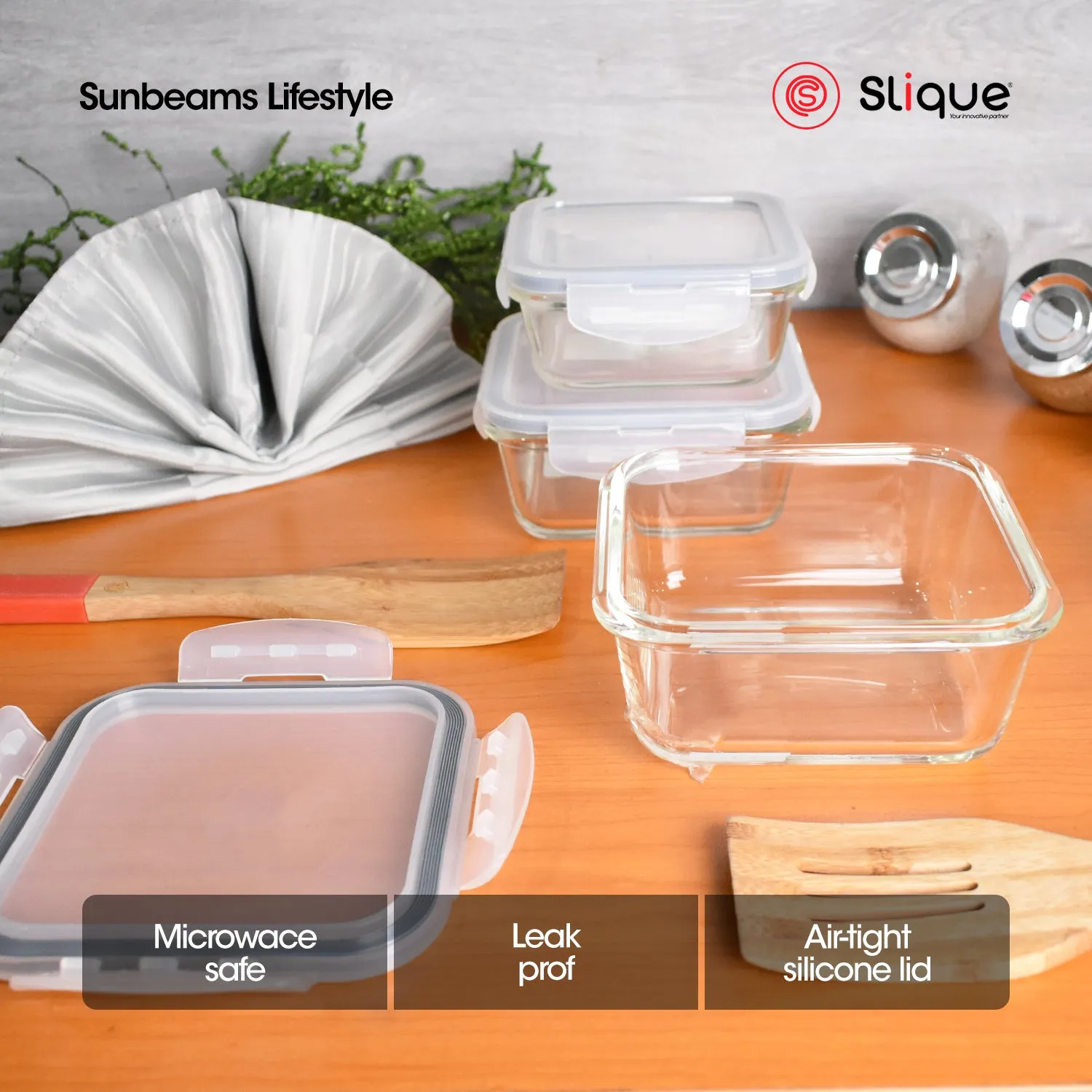 SLIQUE Borosilicate Square Glass Food Container 700ml