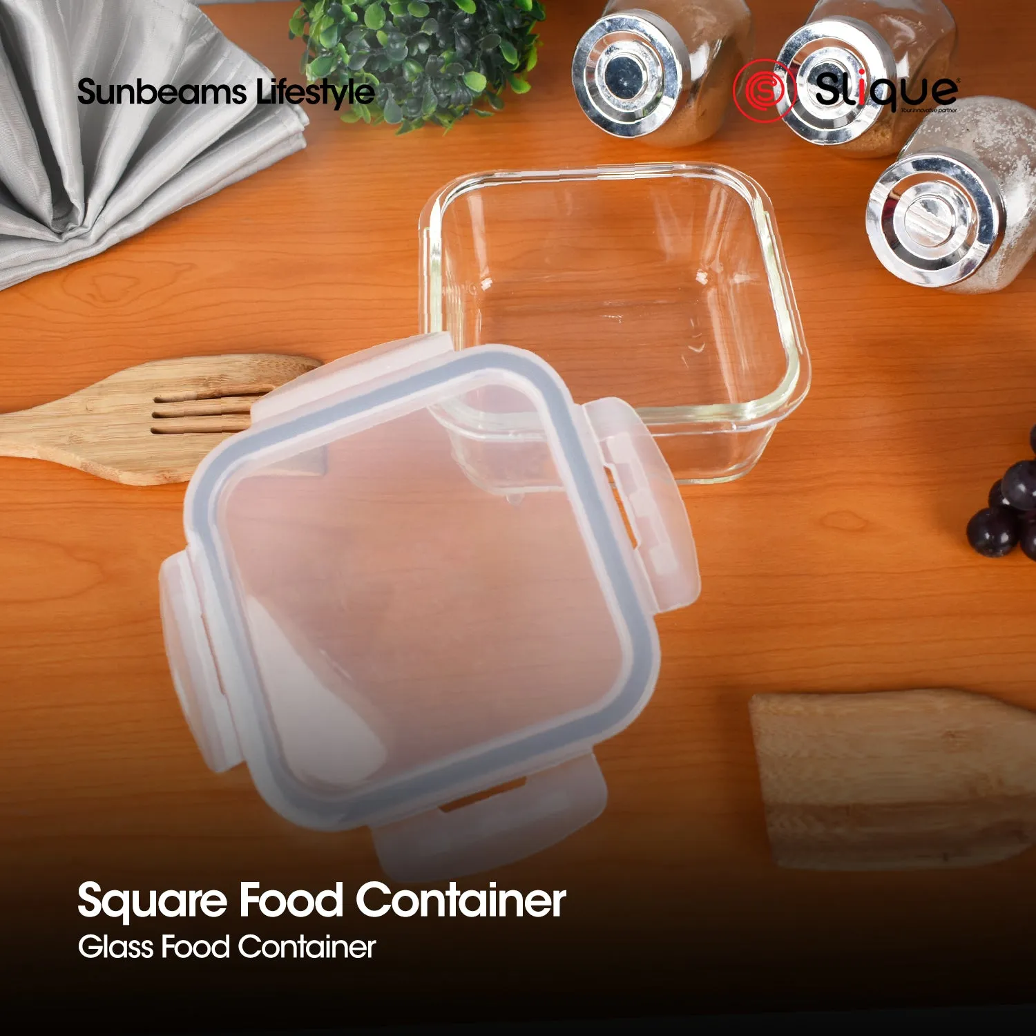 SLIQUE Borosilicate Square Glass Food Container 700ml