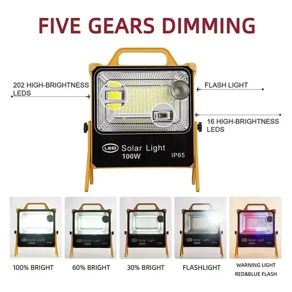 Solar Emergency Rechargeable Portable Flood Lights For Home Outdoor Garden Waterproof Camping Lamp (Cool White)