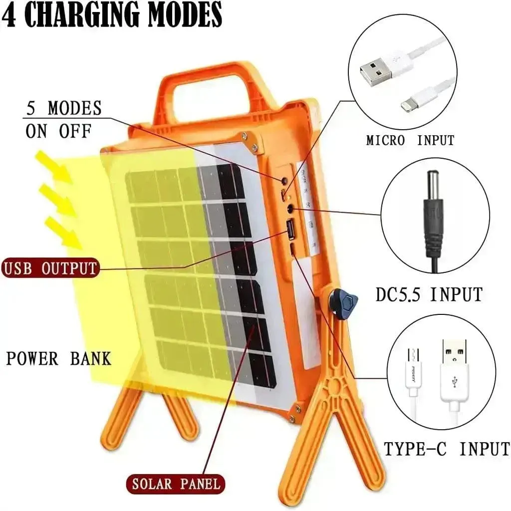 Solar Emergency Rechargeable Portable Flood Lights For Home Outdoor Garden Waterproof Camping Lamp (Cool White)