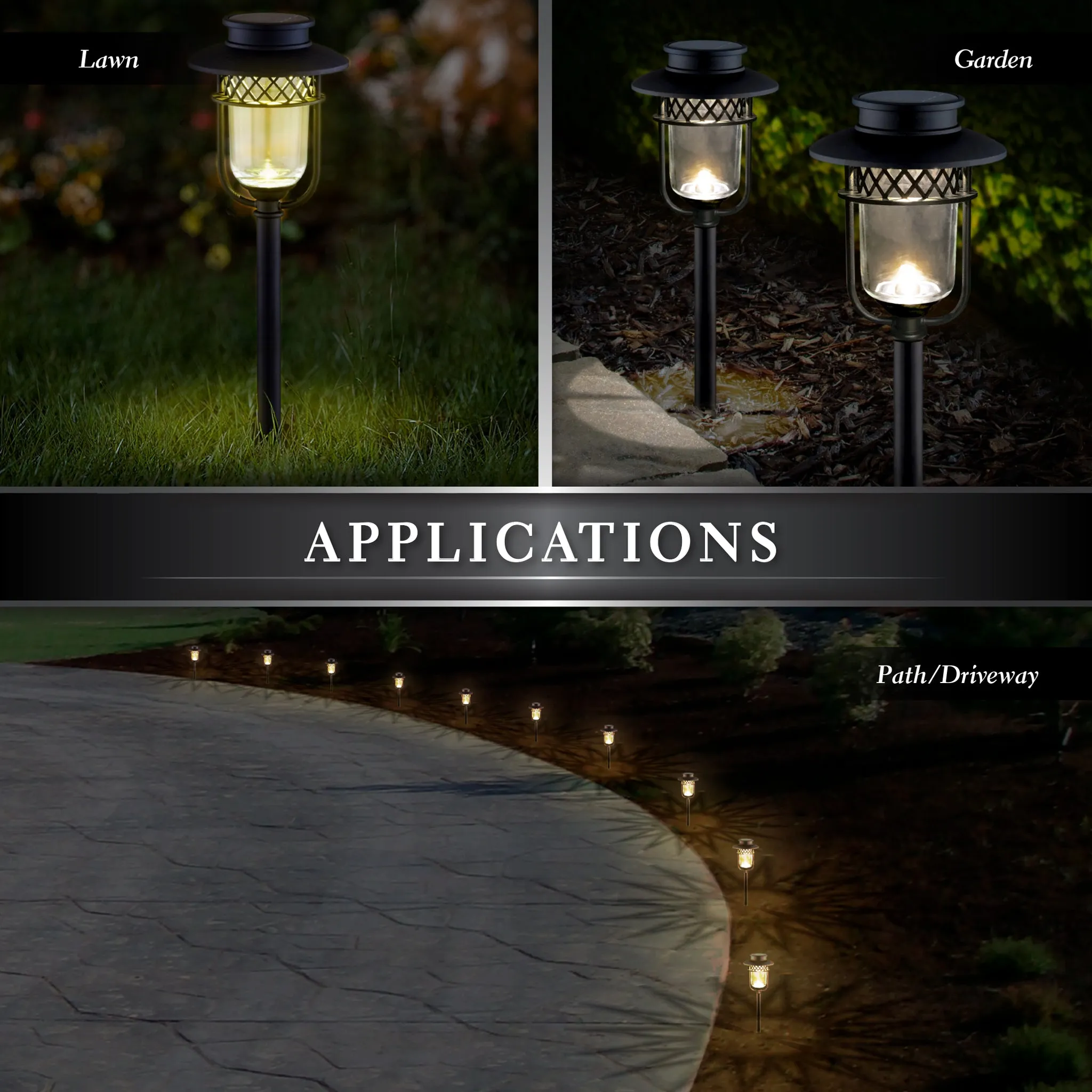 Solar Garden Light - Classy Caps Black Stainless Steel Landscape, Path & Garden Light - 2 Pack, GL1101