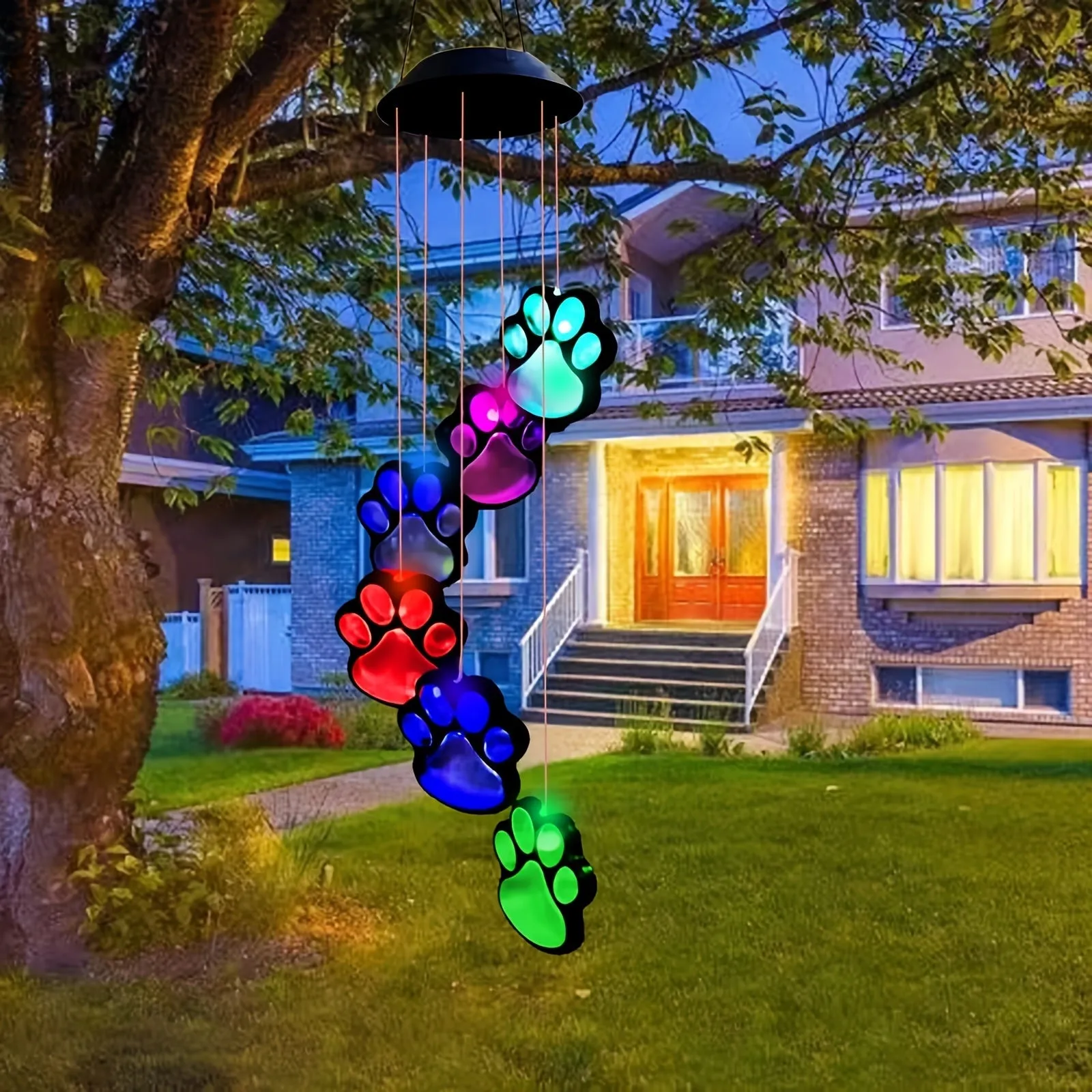 Solar Powered Lighted Paw Print Windchime