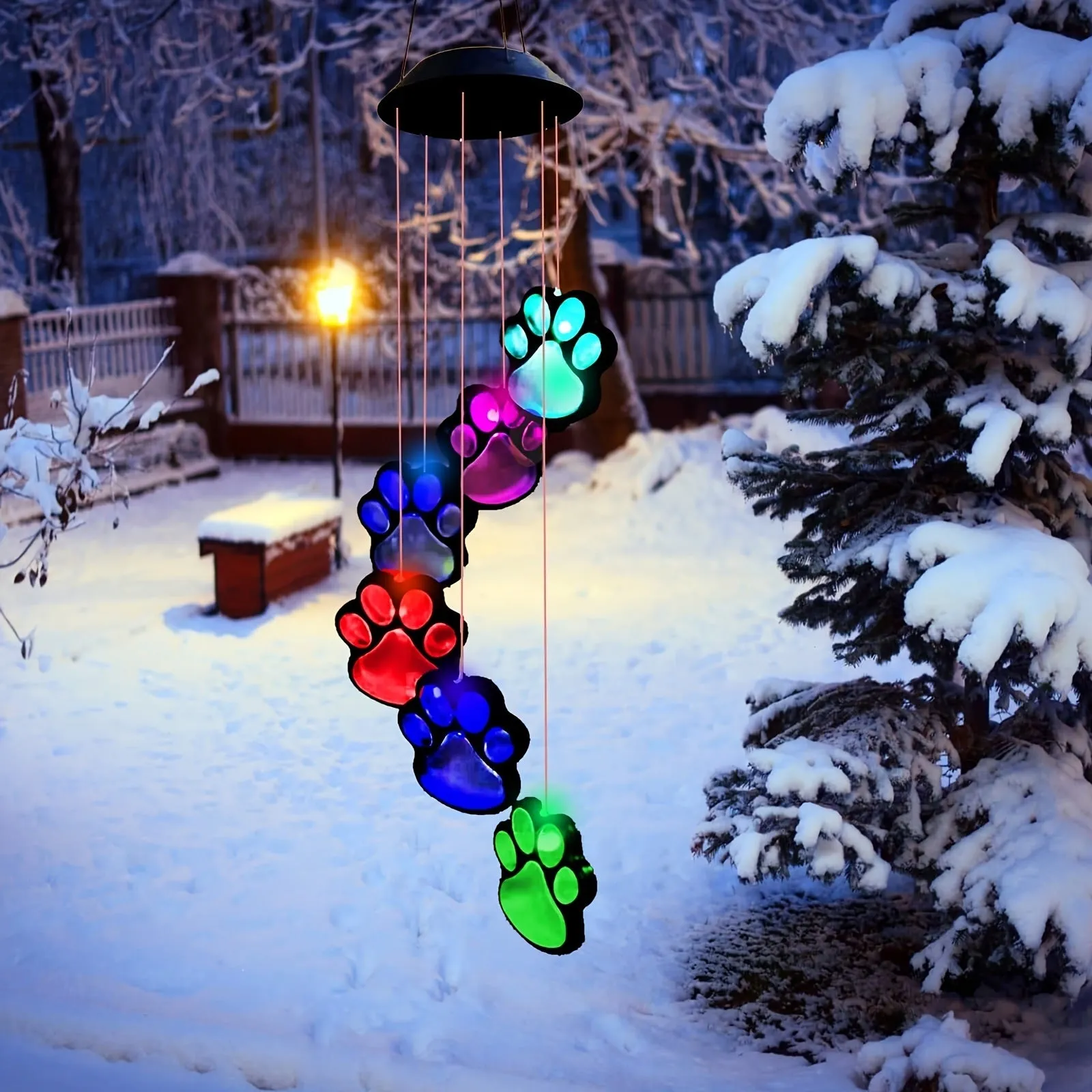 Solar Powered Lighted Paw Print Windchime