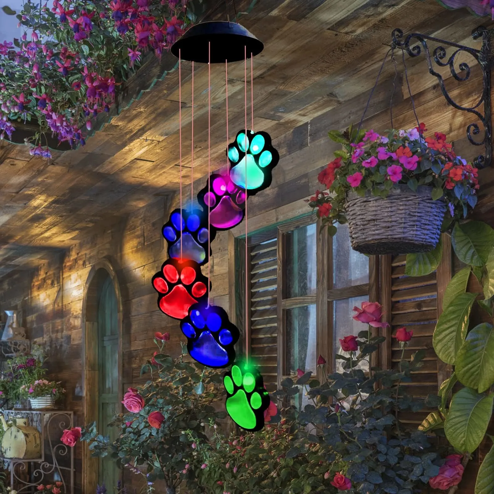 Solar Powered Lighted Paw Print Windchime