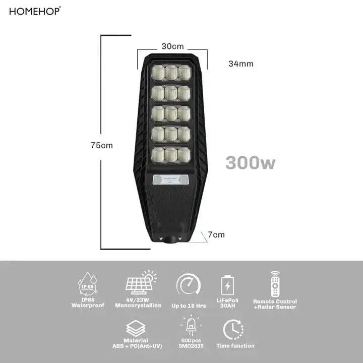 Solar Road Light Waterproof Motion Sensor Lamp for Outdoor Home Garden with Remote Control (300W)