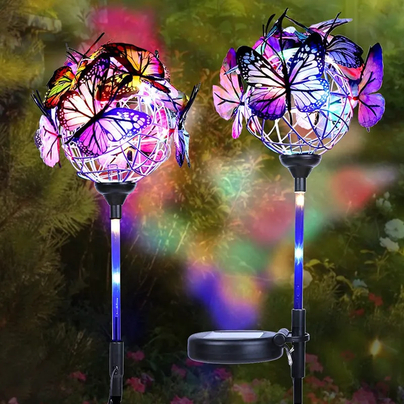 Solar Waterproof LED Stake Lights Butterfly Ball Light