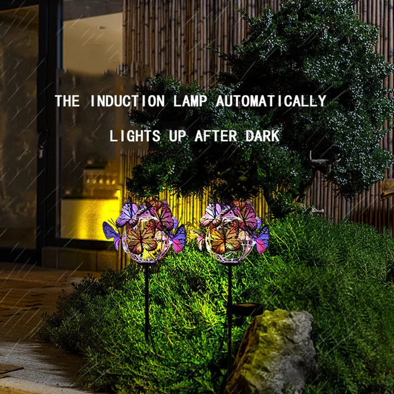 Solar Waterproof LED Stake Lights Butterfly Ball Light