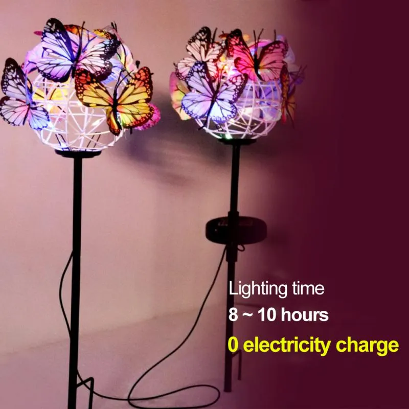 Solar Waterproof LED Stake Lights Butterfly Ball Light