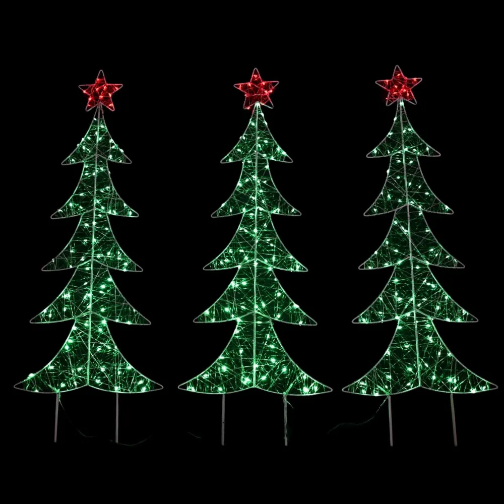 Starry Wire Path Trees | Green-Red| Pack of 3 | 80cm