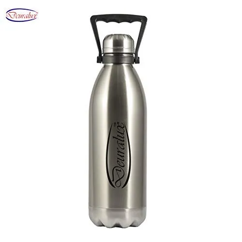 Stemorbit Deuralux Aqua 1800, Premium Steel Vacuum Flask 1.8 litres (1800 ML) with Handle (24 Hours Cold-24 Hours Hot) Silver